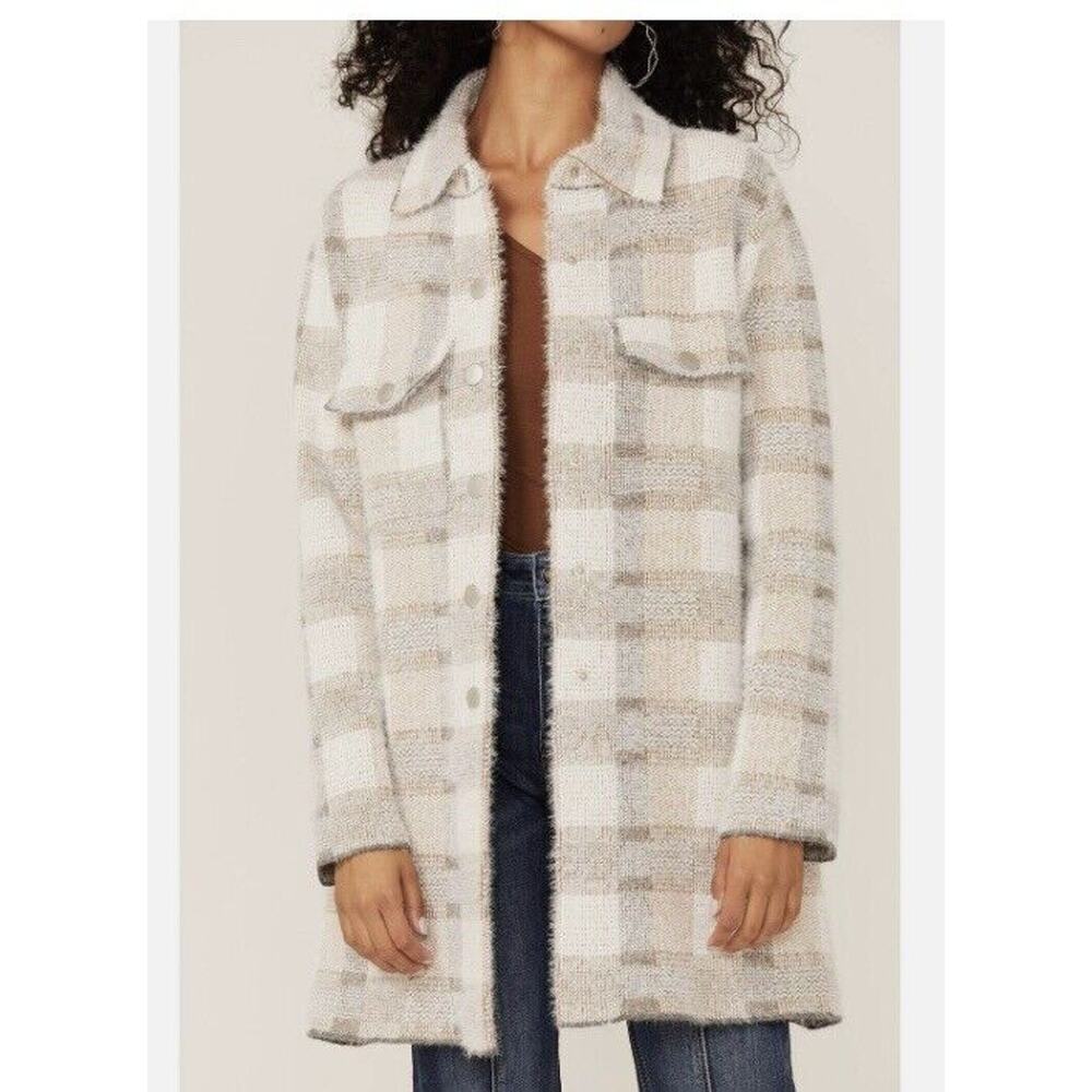 Rock & Roll Denim Cozy Plaid Wool-blend Eyelash Sweater Coat XL